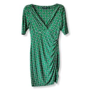 L Ralph Lauren Y2K Faux Wrap Dress 8 Green Midi Jersey Preppy Career Classic